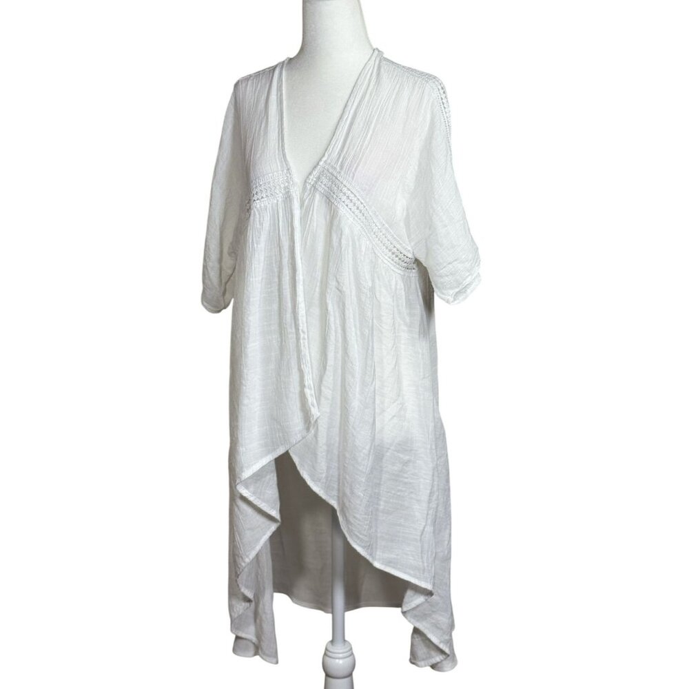 Vivid Size S Womens Open Kimono Cardigan With Lace Trim Elegant